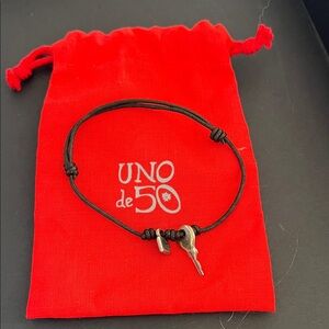 UNO de 50 Black Cord Bracelet with Silver Accents